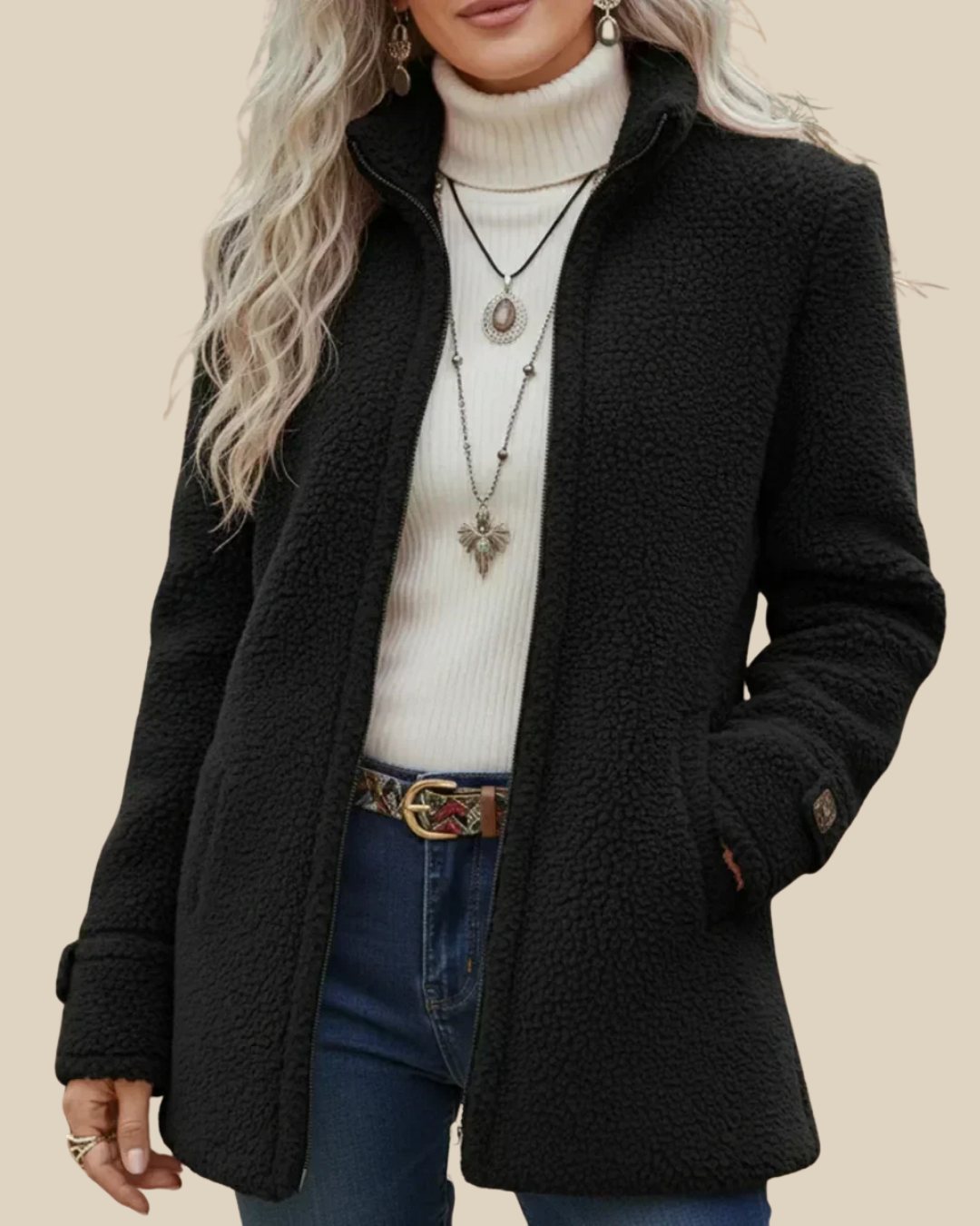 Livia - Chaqueta de borreguito con cremallera