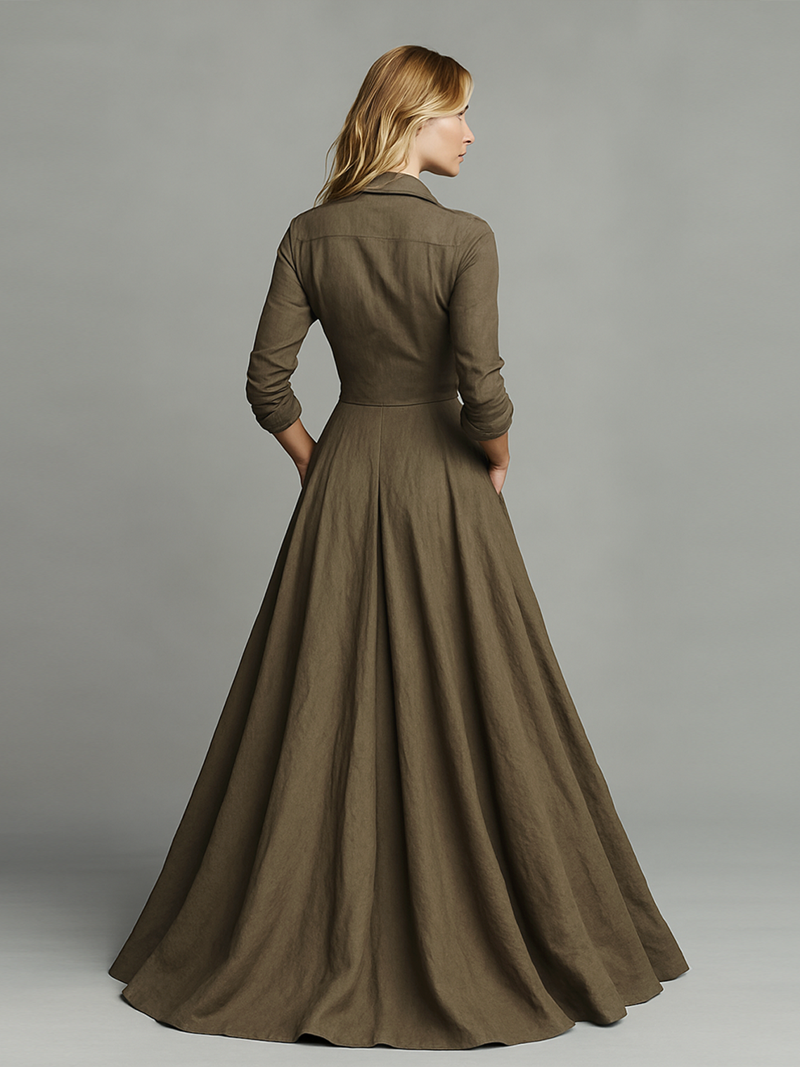 Lenoir - Vestido largo camisero de algodón y lino