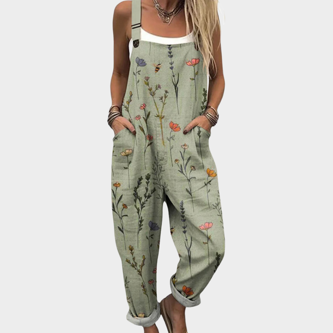 Mono estampado con tirantes - Gris oliva