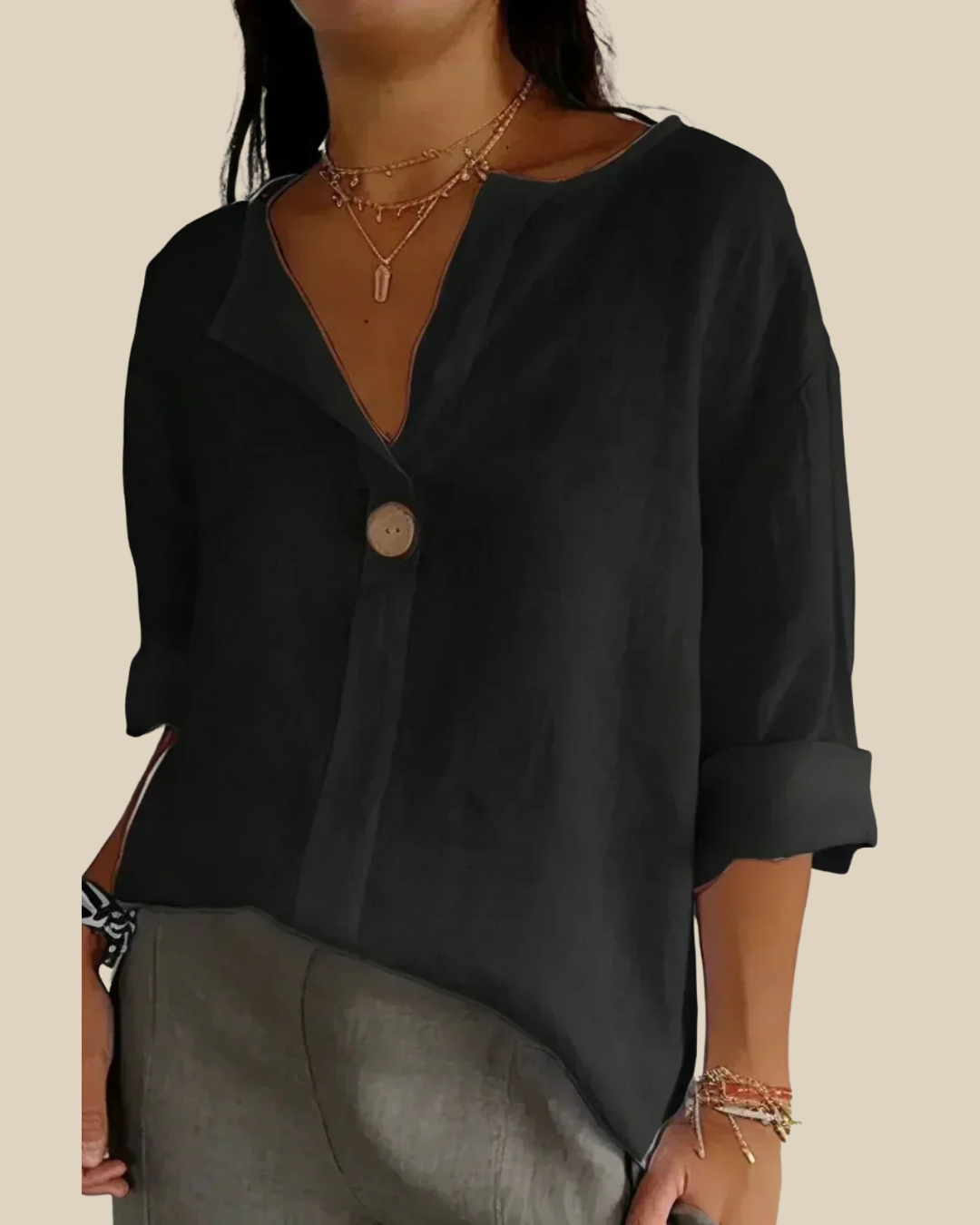 Lina - Blusa ligera de algodón y lino con botones