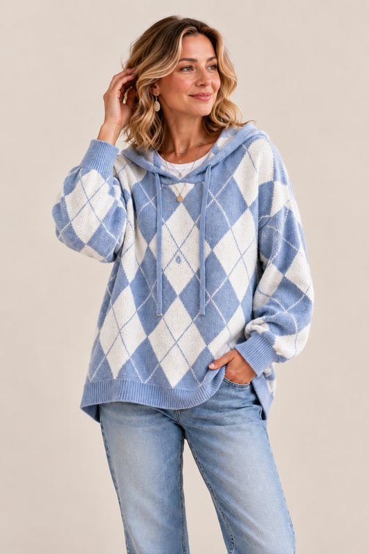Yolanda – Jersey con capucha y estampado Argyle