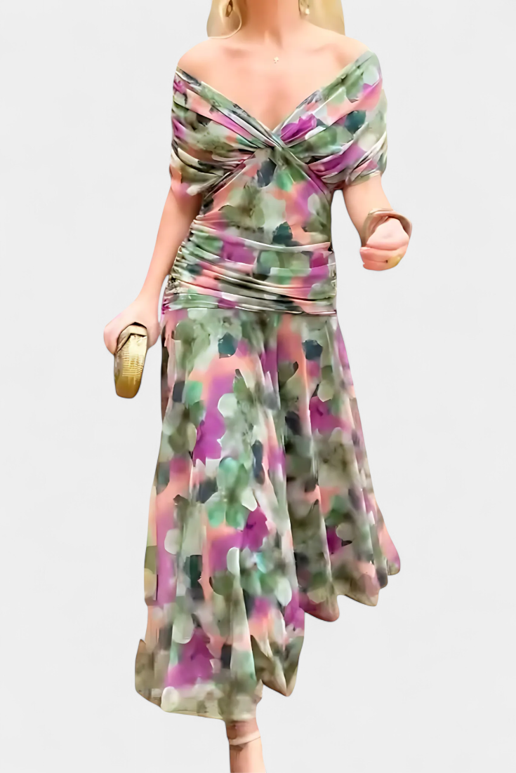 Magda - Vestido largo floral con escote en V