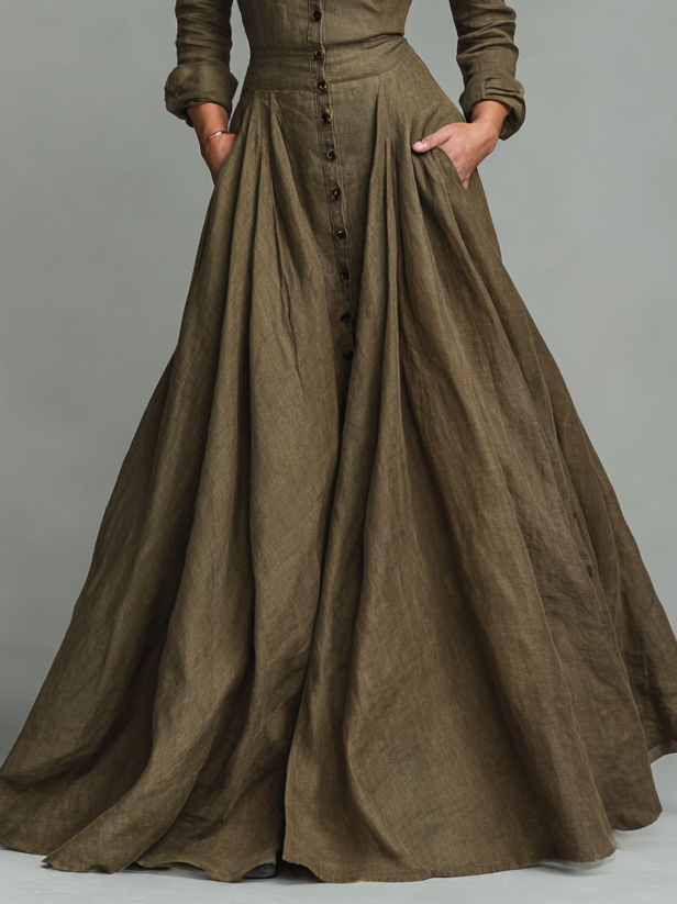 Lenoir - Vestido largo camisero de algodón y lino