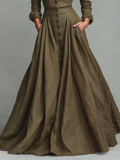 Lenoir - Vestido largo camisero de algodón y lino