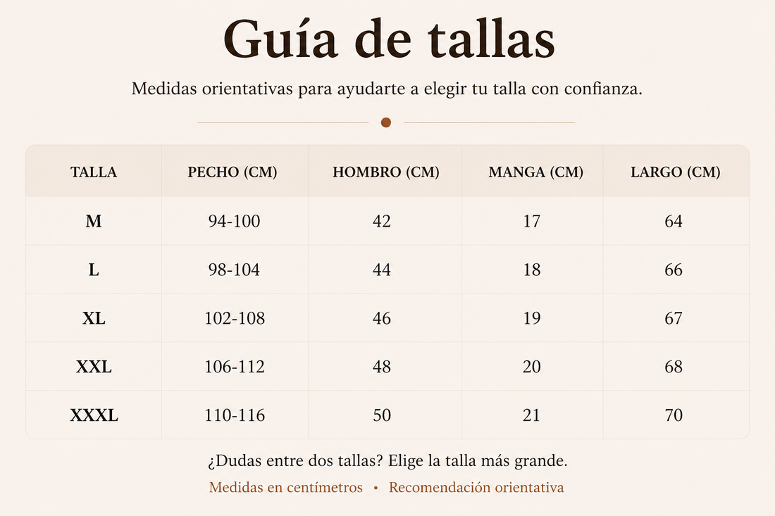 Guia de tallas - camiseta