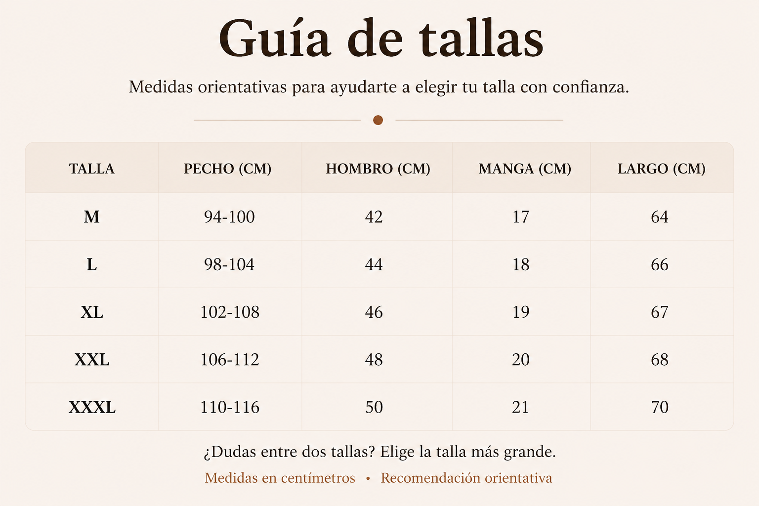Guia de tallas - camiseta