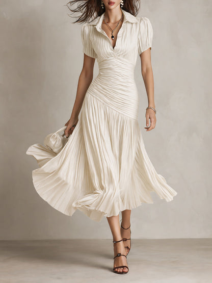 Adriana - Vestido midi satinado de rayas retro