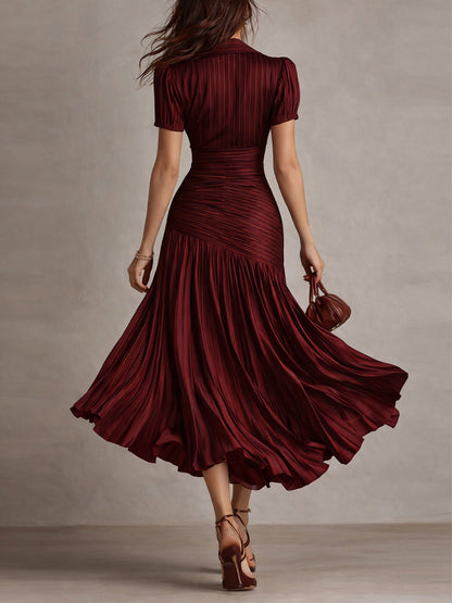 Adriana - Vestido midi satinado de rayas retro