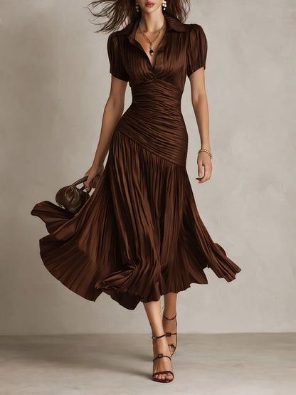 Adriana - Vestido midi satinado de rayas retro