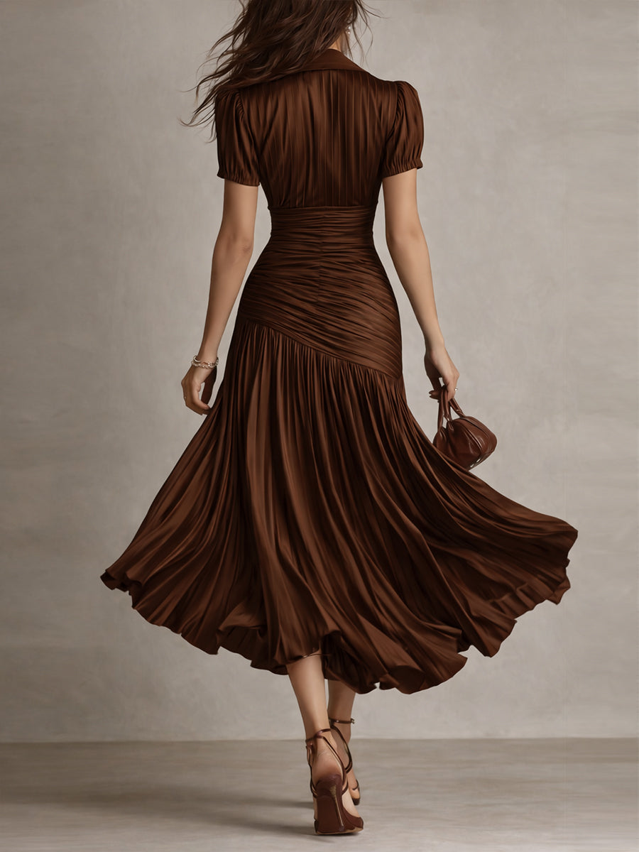 Adriana - Vestido midi satinado de rayas retro