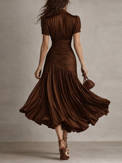 Adriana - Vestido midi satinado de rayas retro