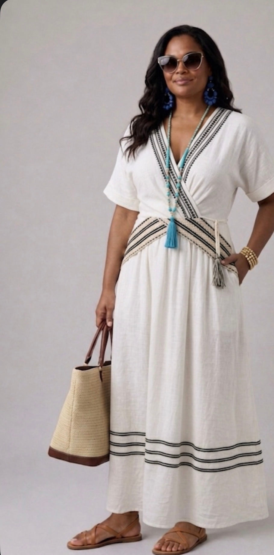 Seren - Vestido midi cruzado de rayas con escote en V
