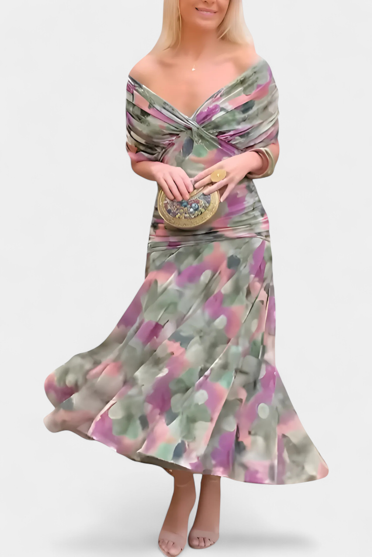 Magda - Vestido largo floral con escote en V