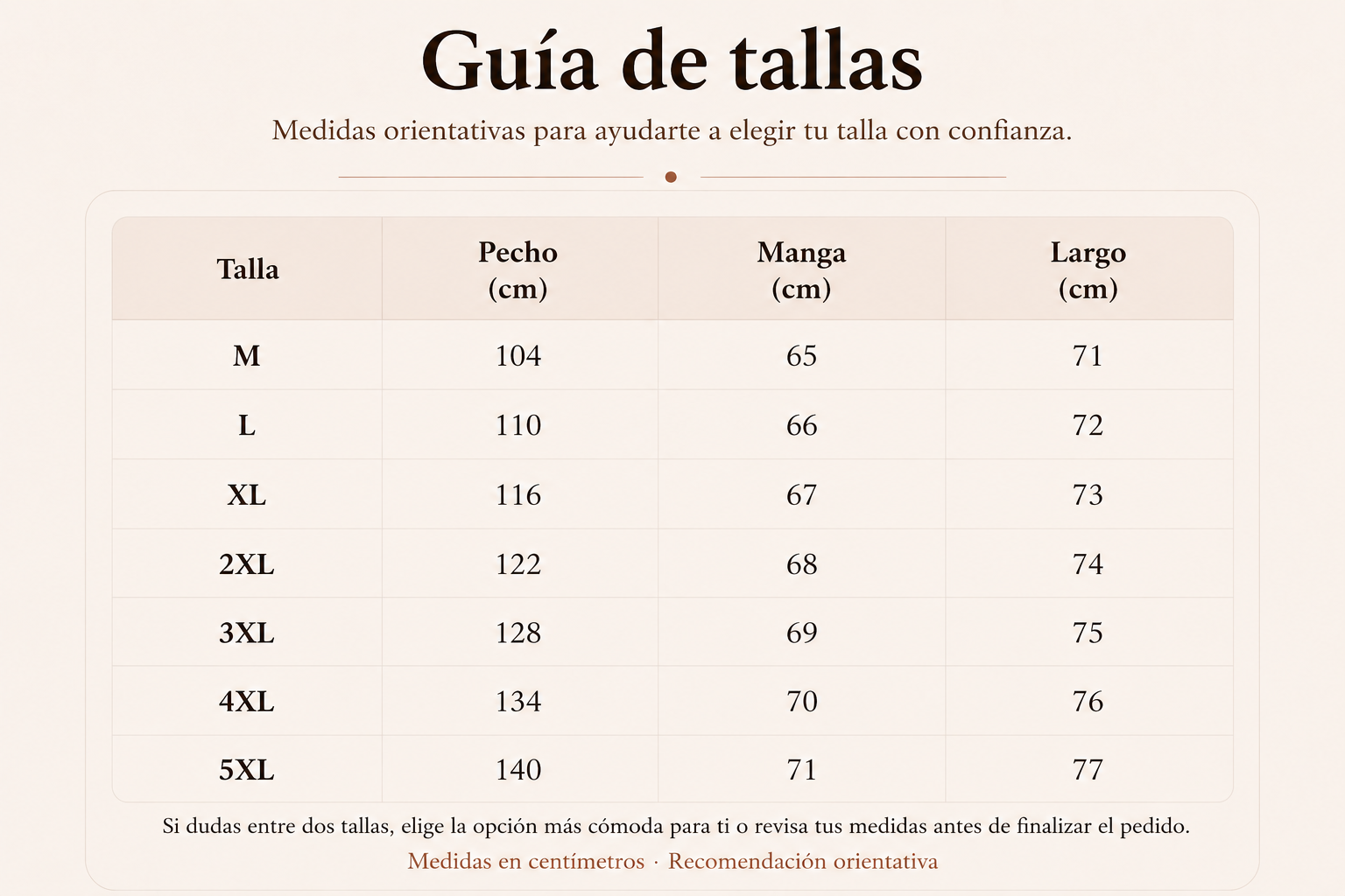 Guía de tallas - polos