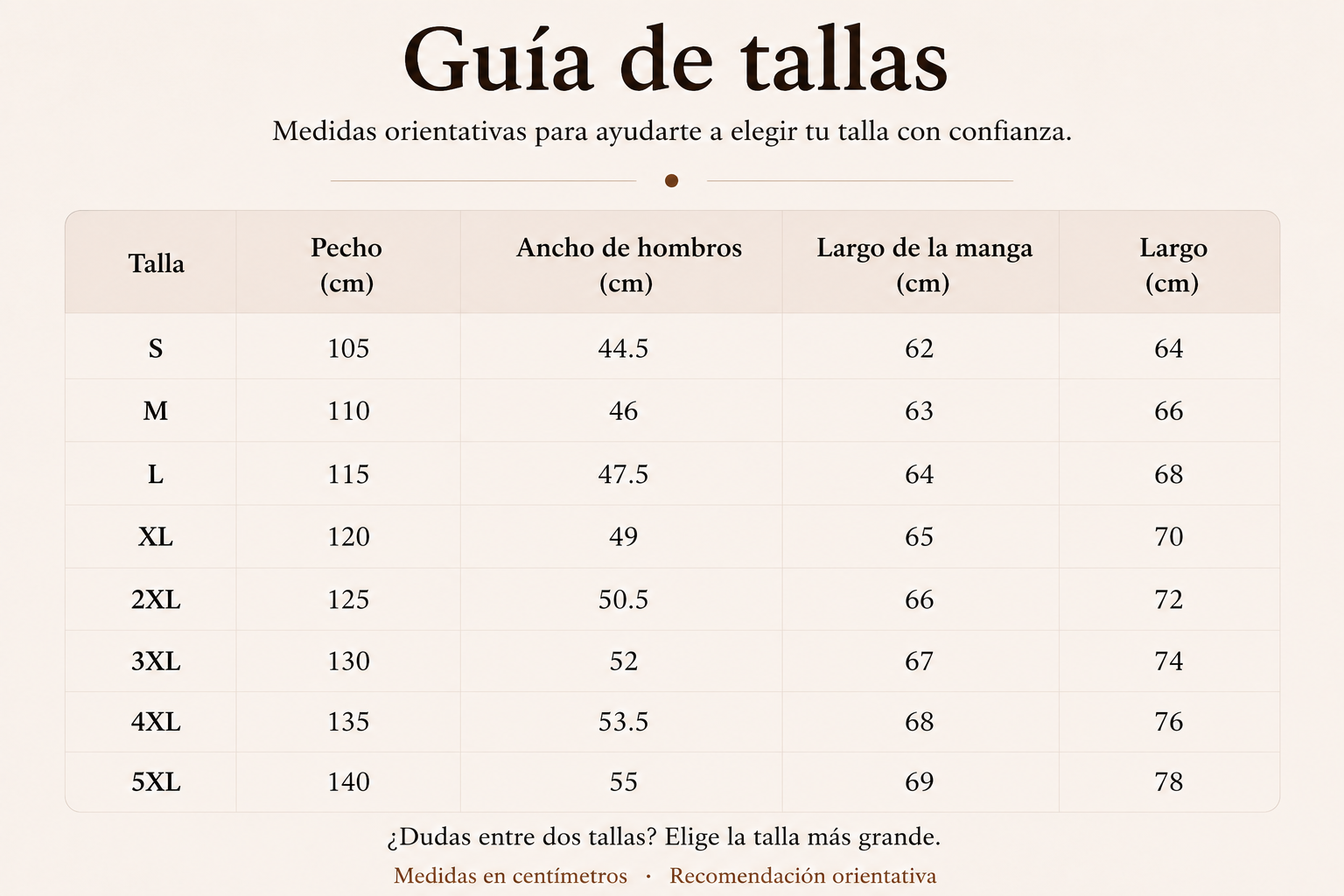 Guia de tallas - Polos
