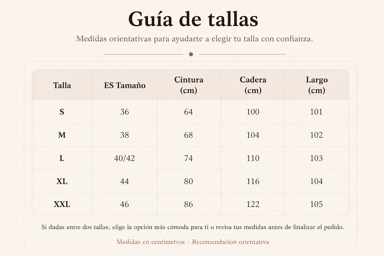 Guía de tallas - Faldas