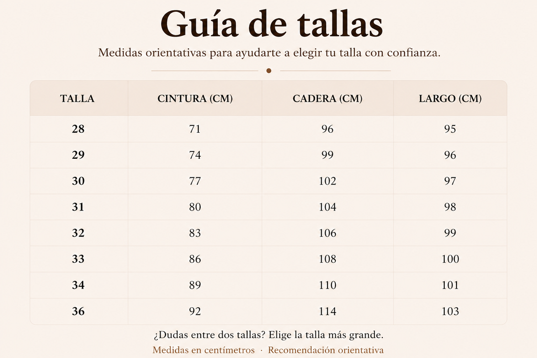 Guía de tallas - Pantalon