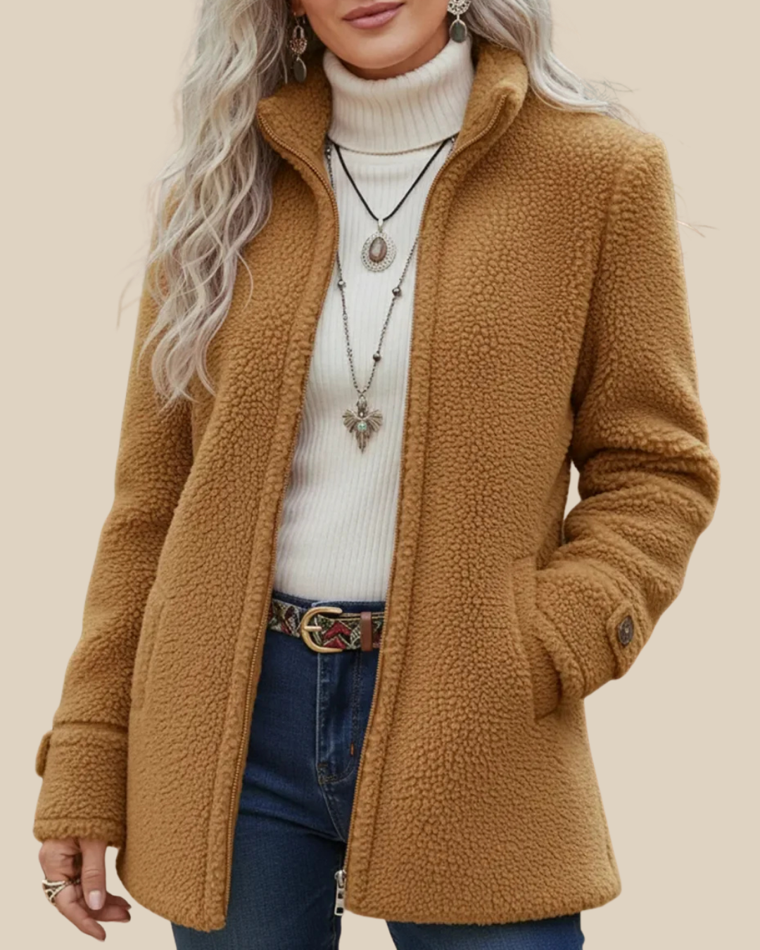 Livia - Chaqueta de borreguito con cremallera