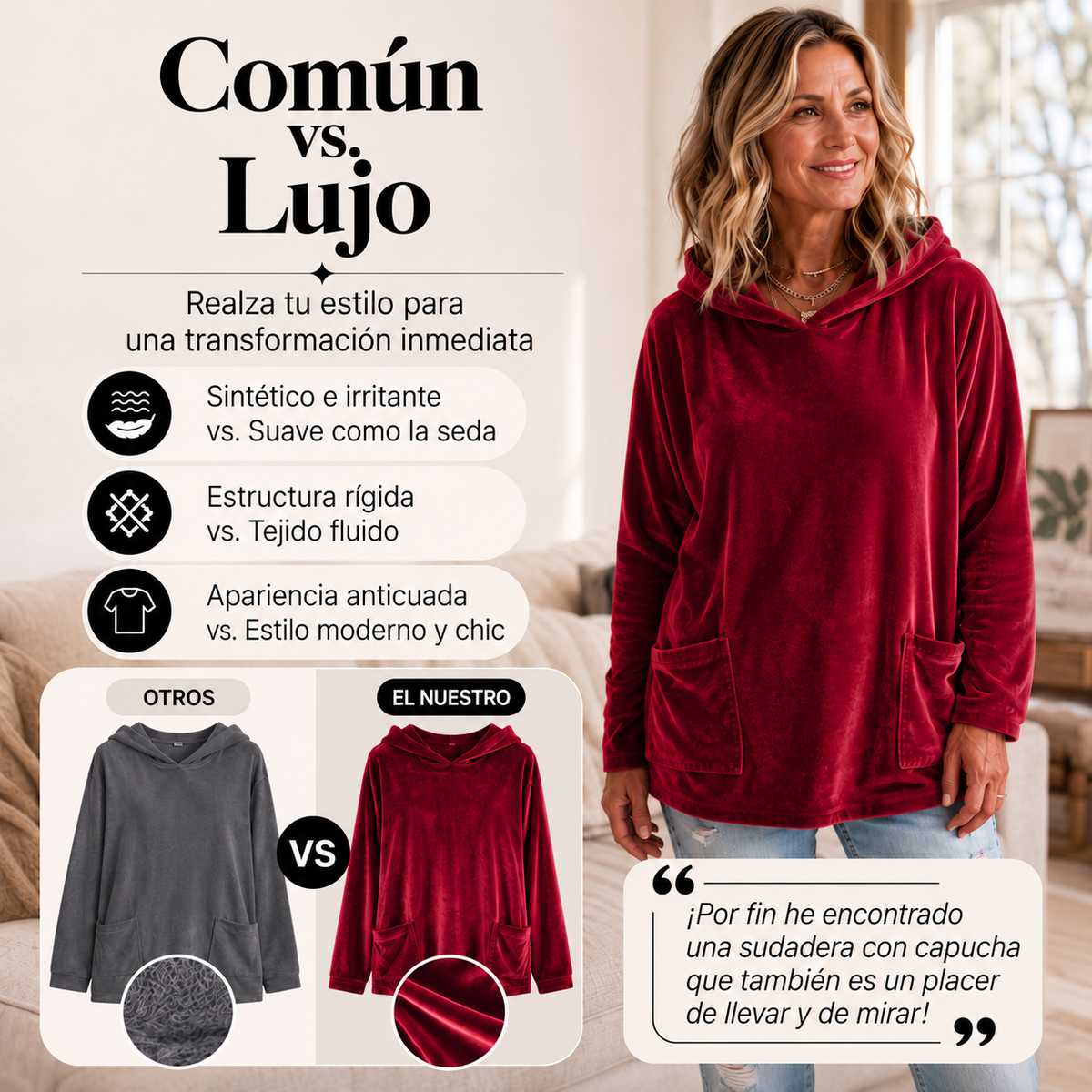 Vanesa - Sudadera de terciopelo con capucha