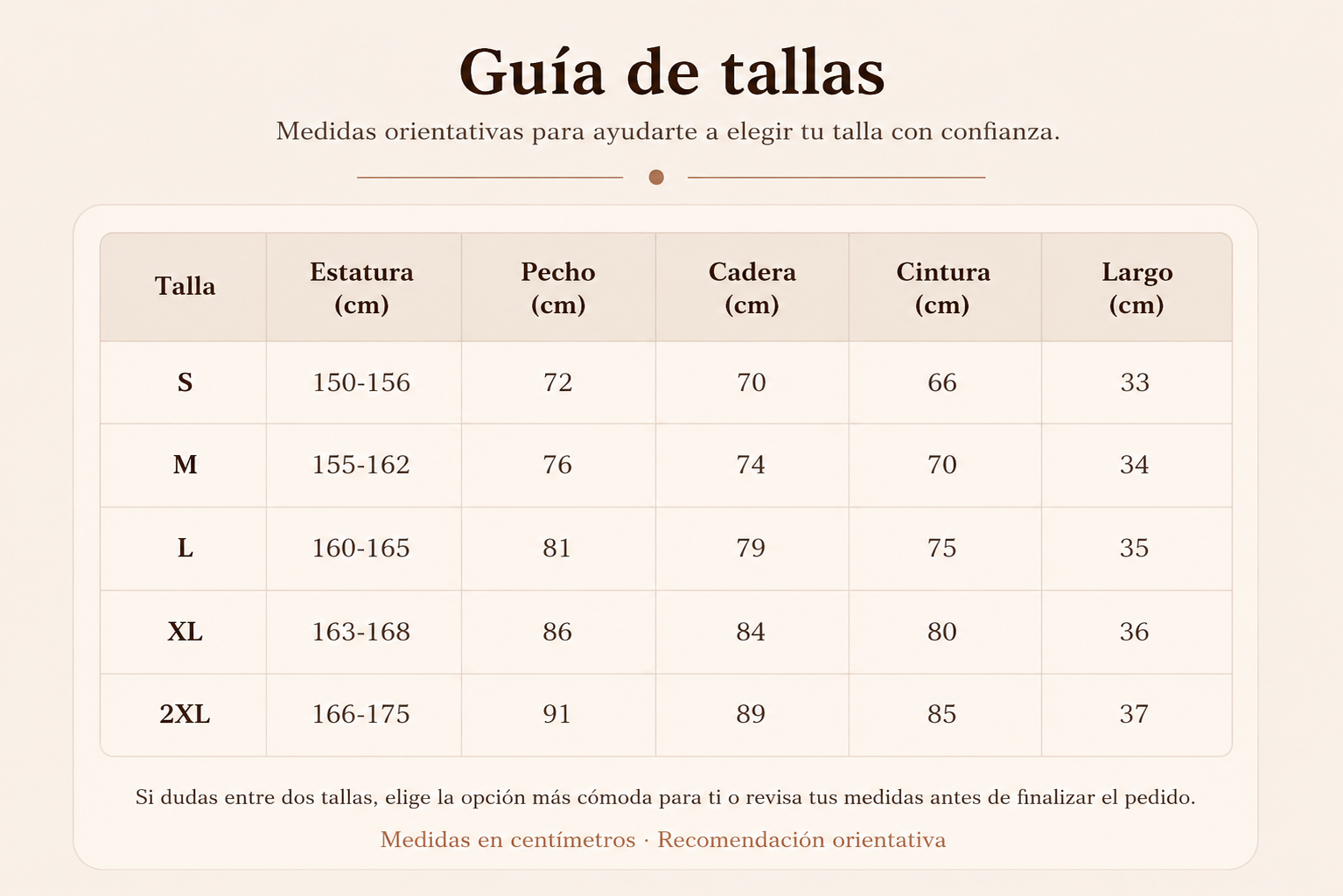 Guía de tallas - Bikini