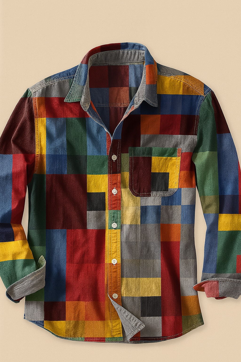 Lenoir - Camisa vintage de manga larga con motivo arcoíris