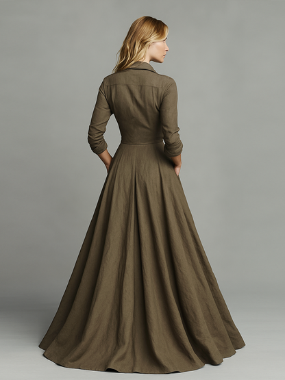 Lenoir - Vestido largo camisero de algodón y lino