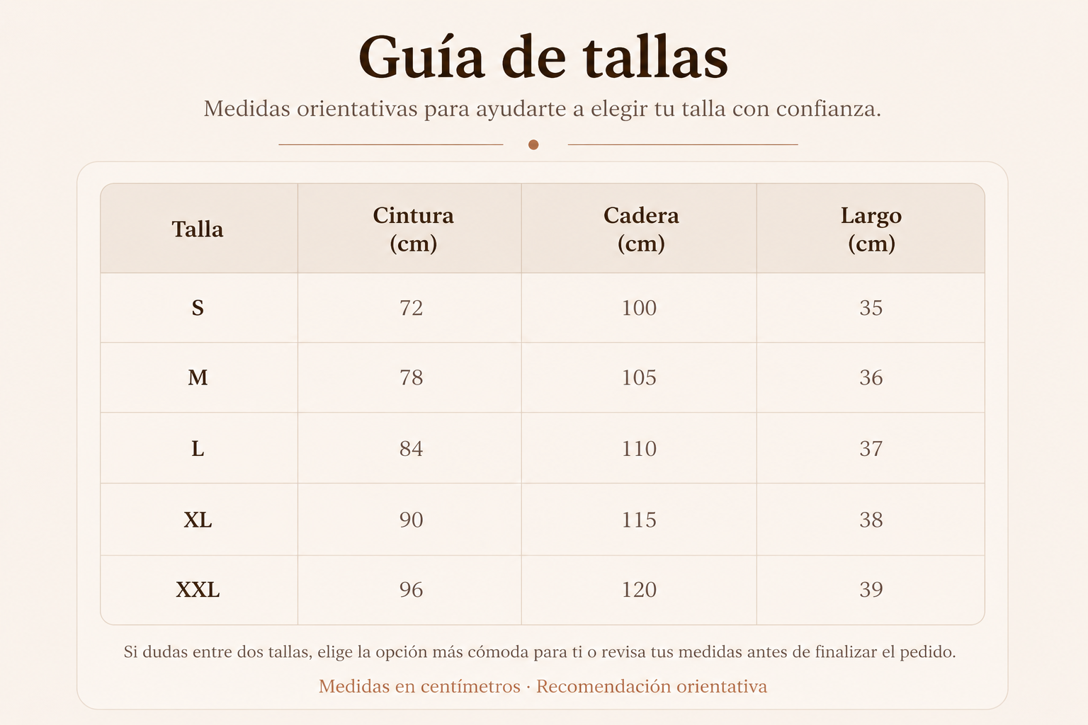 Guía de tallas - Pantalón.