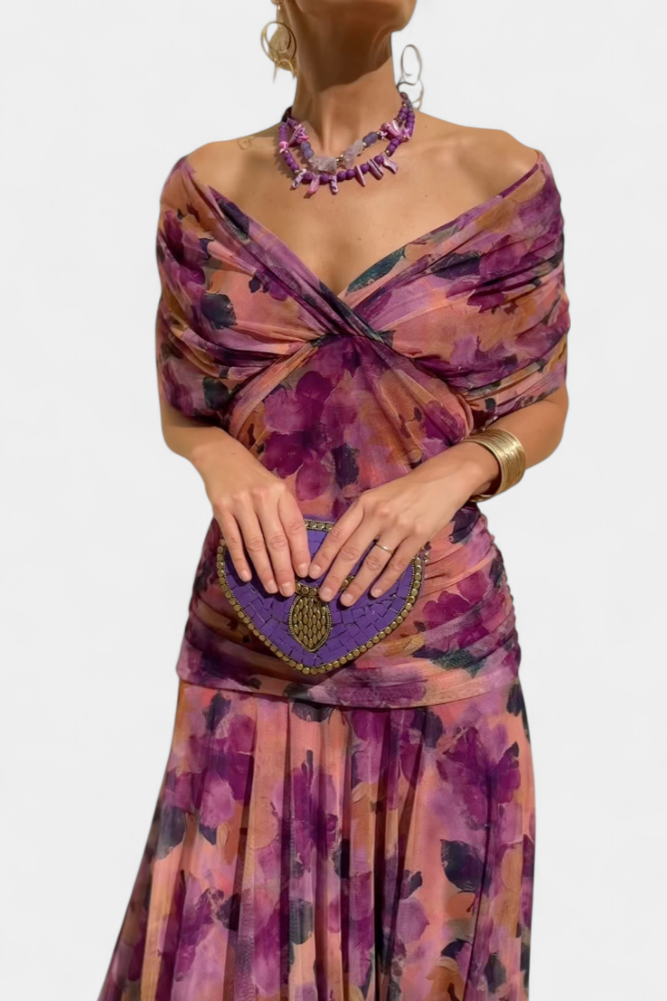 Magda - Vestido largo floral con escote en V