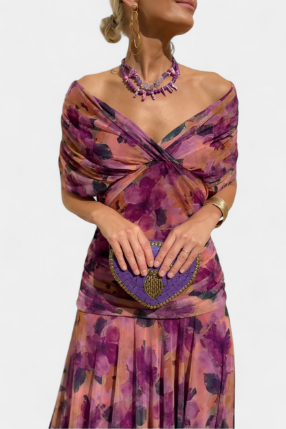 Magda - Vestido largo floral con escote en V