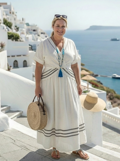 Seren - Vestido midi cruzado de rayas con escote en V