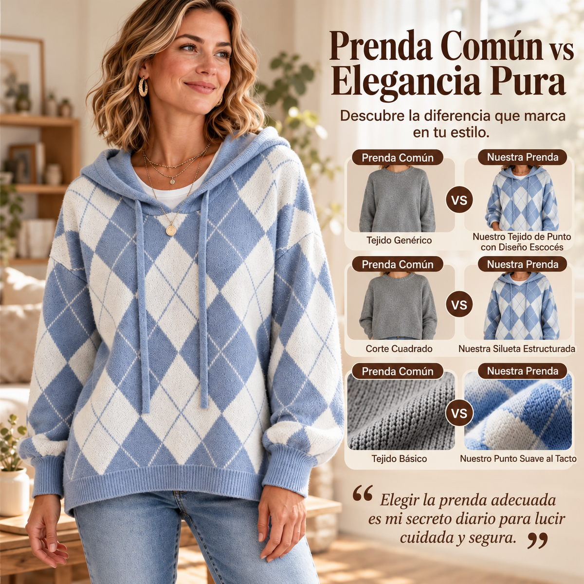 Yolanda – Jersey con capucha y estampado Argyle