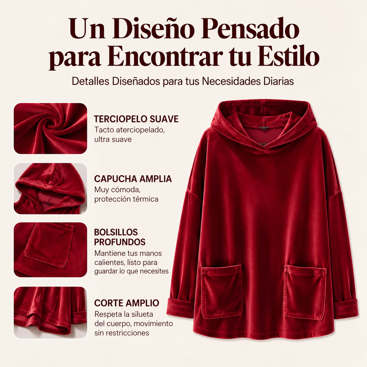 Vanesa - Sudadera de terciopelo con capucha