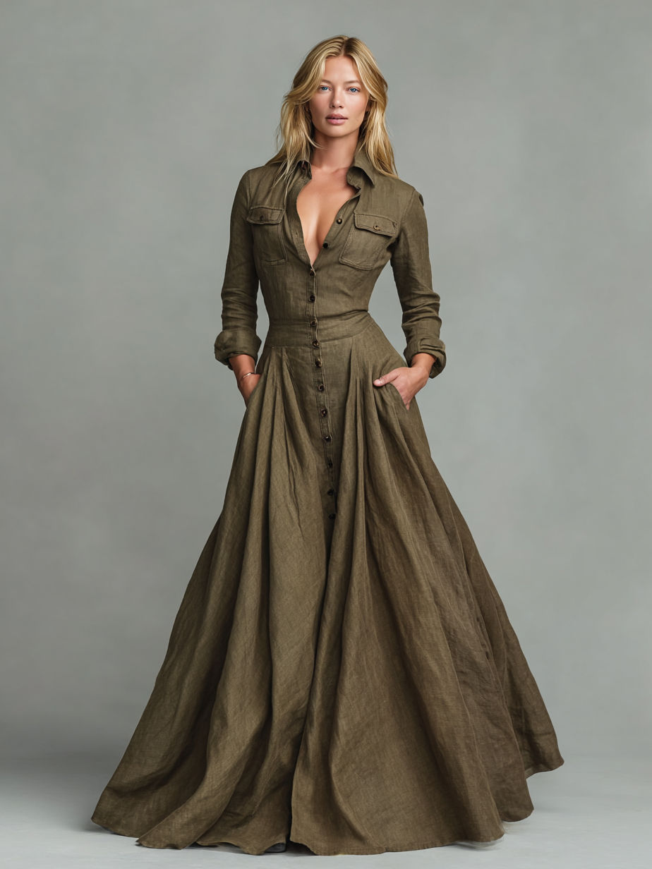 Lenoir - Vestido largo camisero de algodón y lino