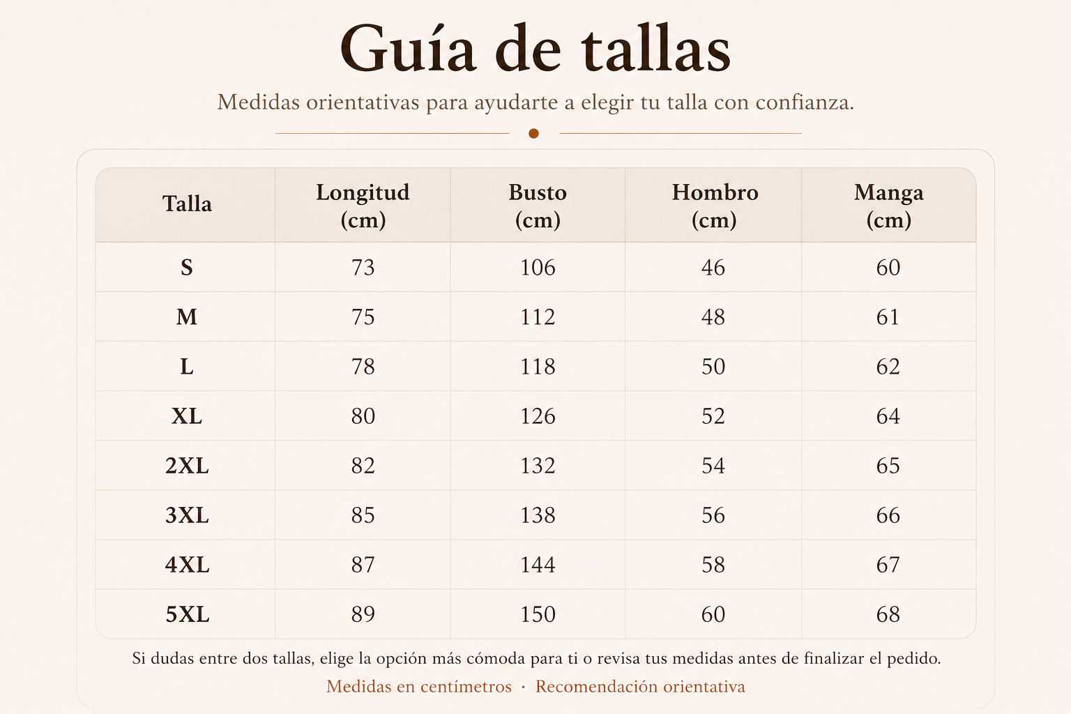 Guía de tallas - Abrigo