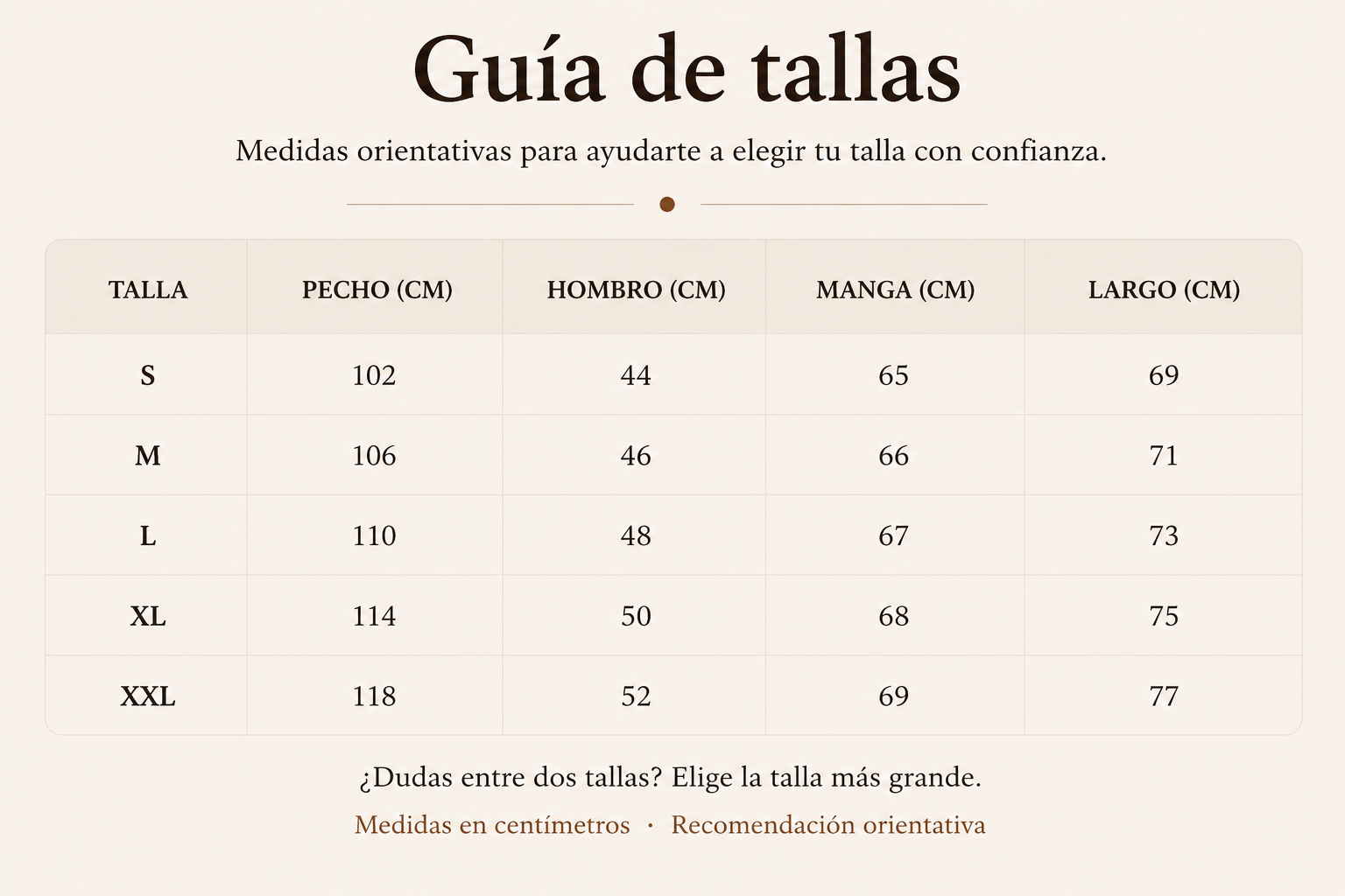 Guia de tallas - Jersey