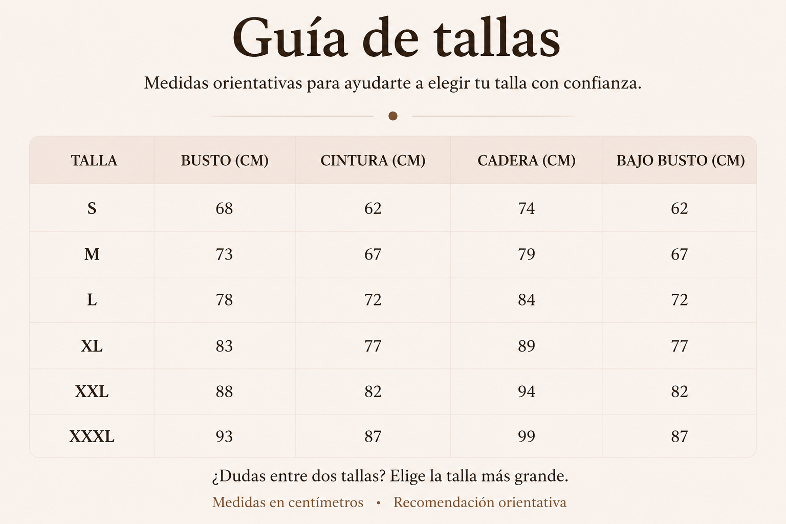 Guía de tallas - camiseta
