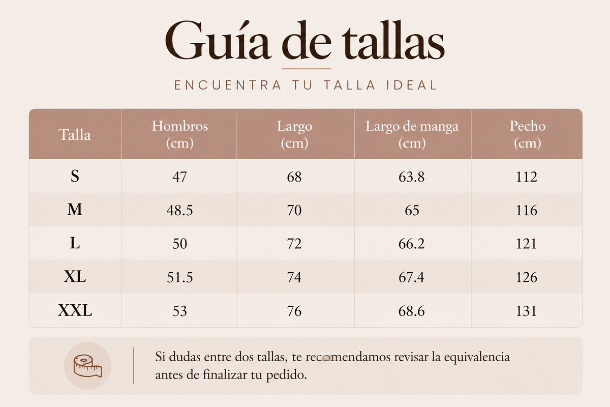 Guía de tallas - Chaquetas
