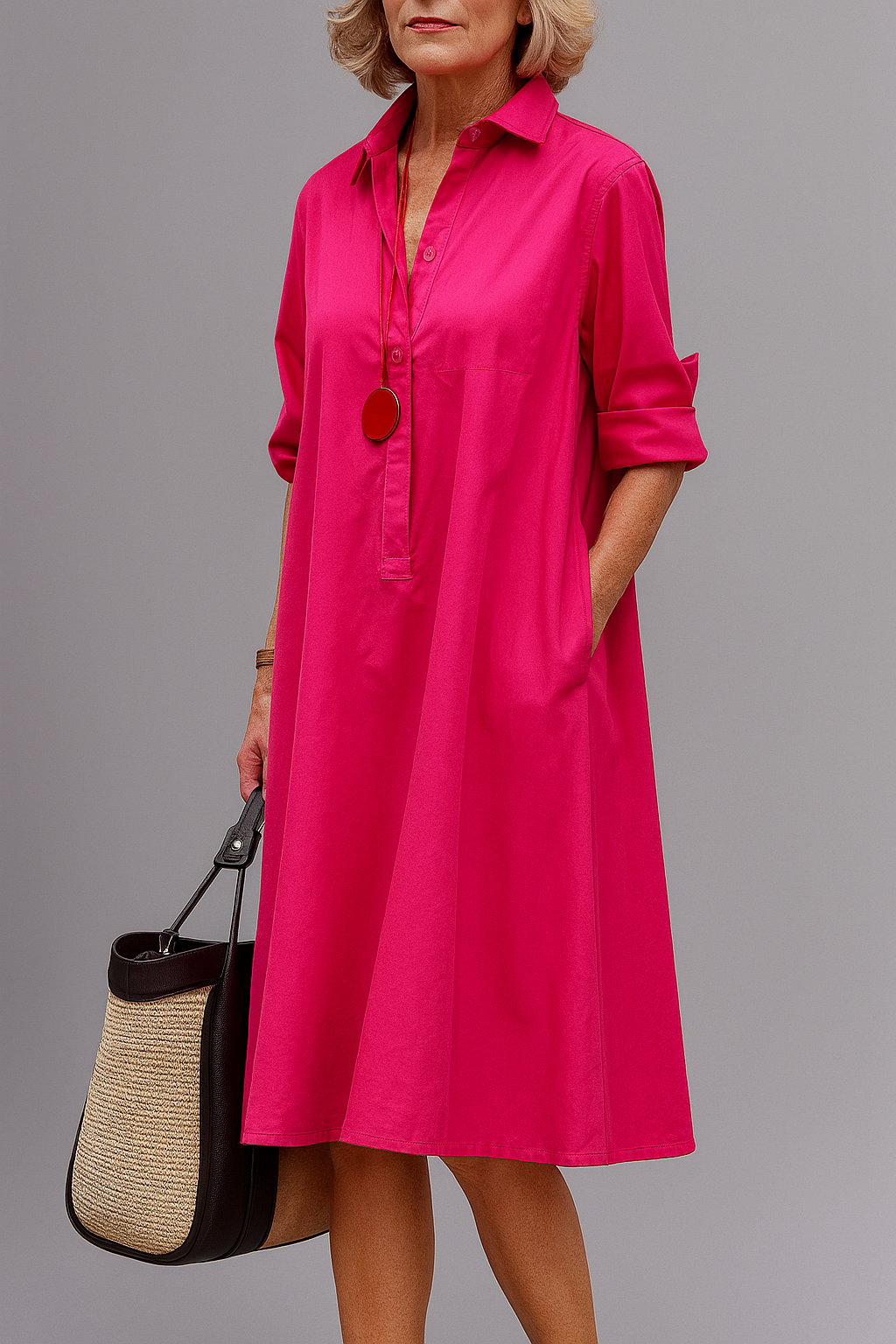 Vestido camisero midi estampado - Rosa 2