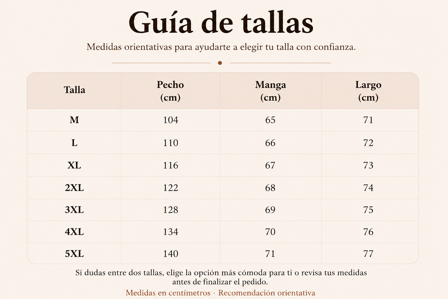 Guía de tallas - Camisa