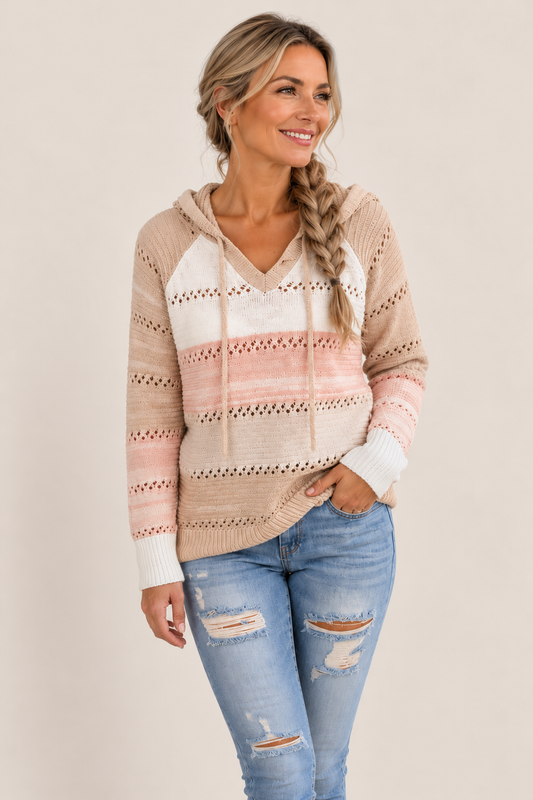 Aurora - Sudadera de punto calado con capucha