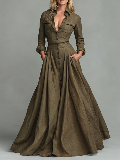 Lenoir - Vestido largo camisero de algodón y lino