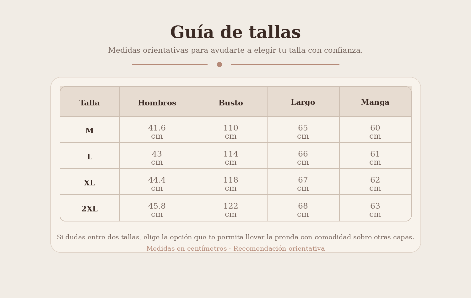 Guía de tallas - Abrigo