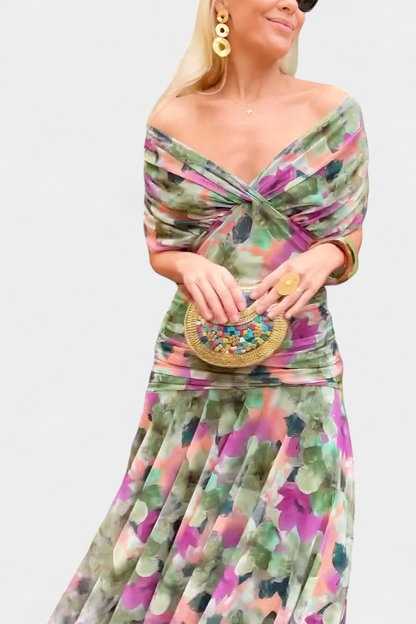 Magda - Vestido largo floral con escote en V