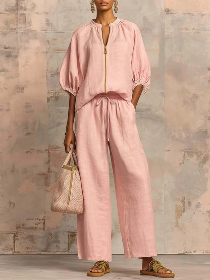 Elvira - Conjunto con blusa de cremallera y pantalón ancho