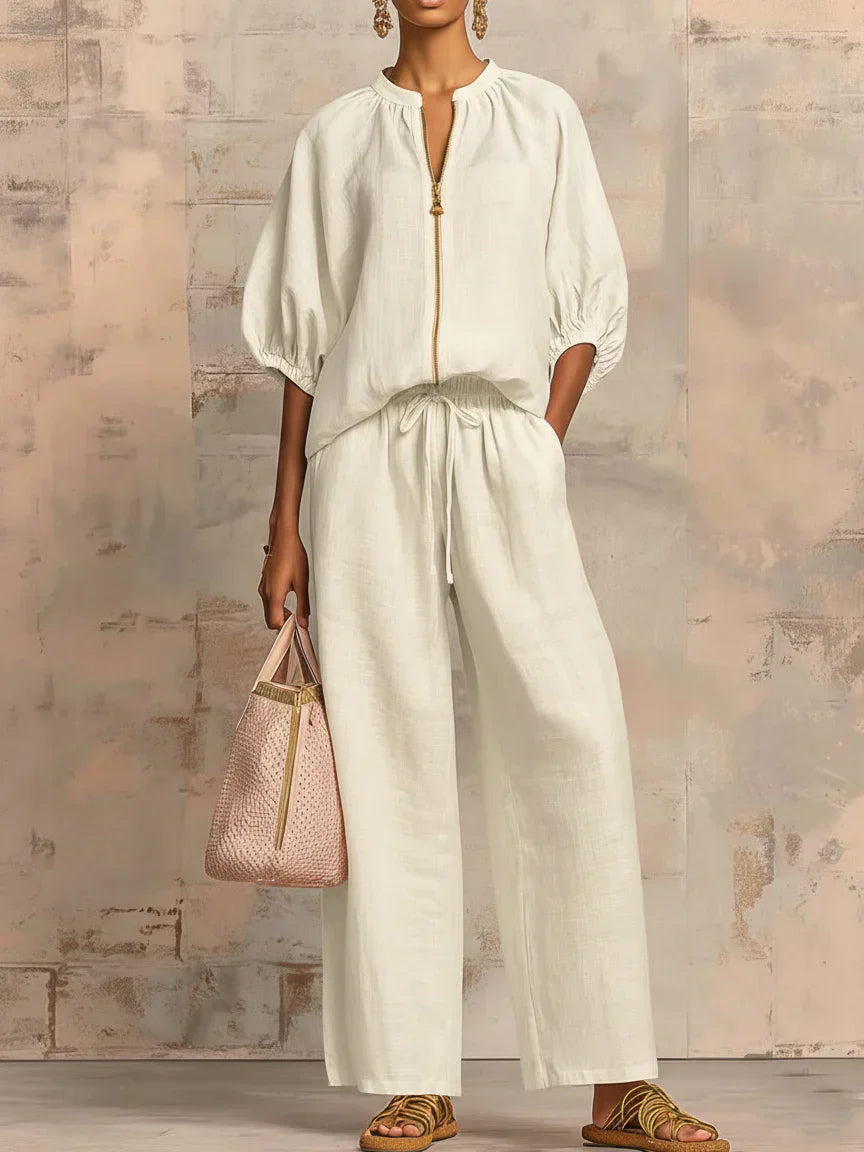 Elvira - Conjunto con blusa de cremallera y pantalón ancho