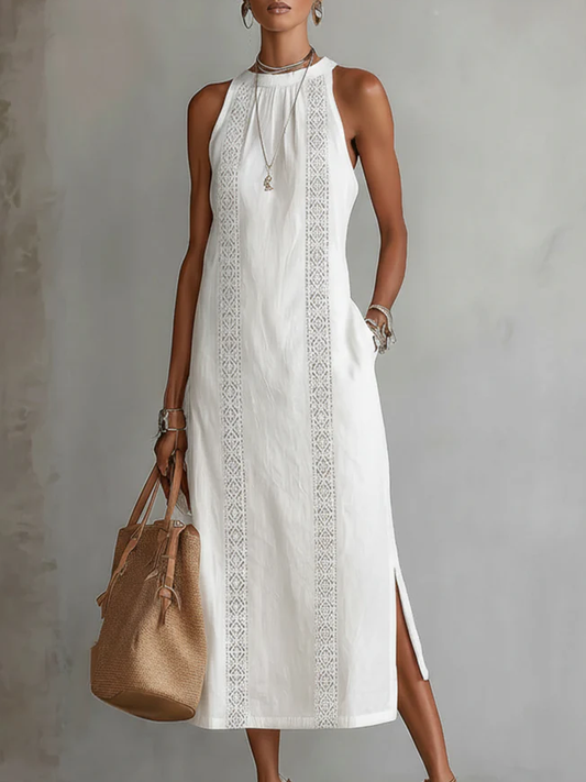 Serena - Vestido midi sin mangas con detalle de encaje