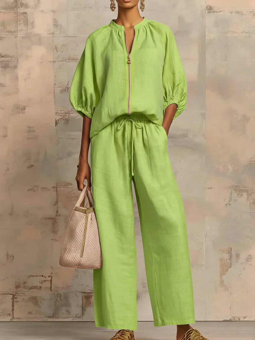 Elvira - Conjunto con blusa de cremallera y pantalón ancho