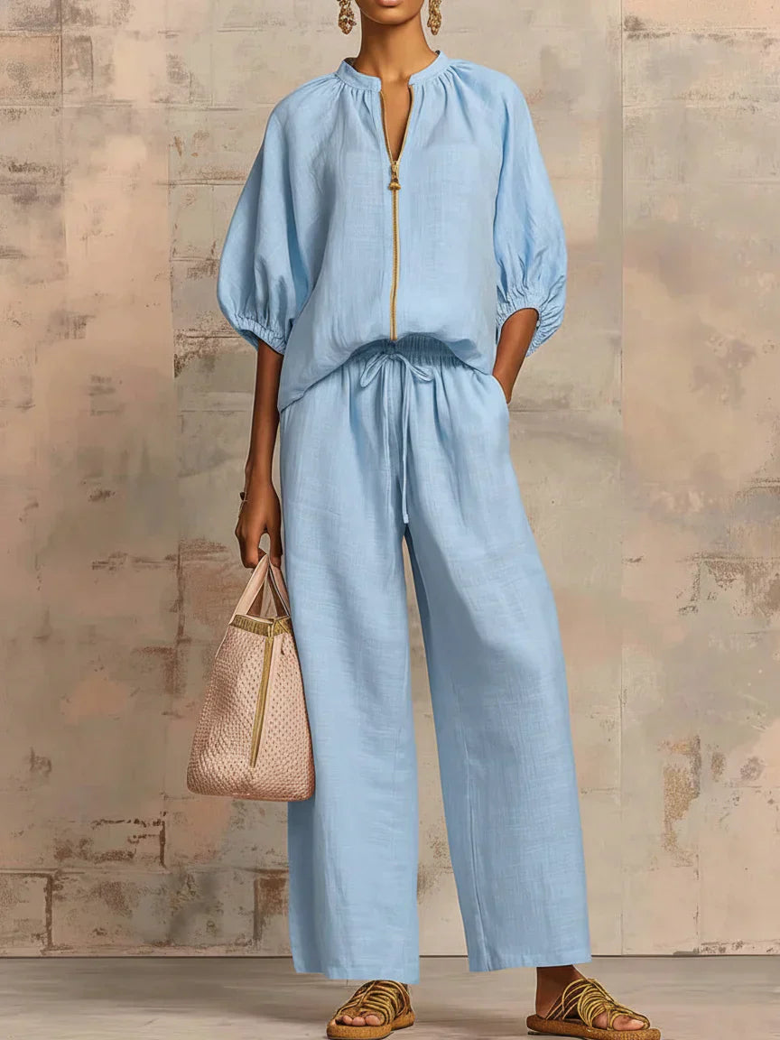 Elvira - Conjunto con blusa de cremallera y pantalón ancho