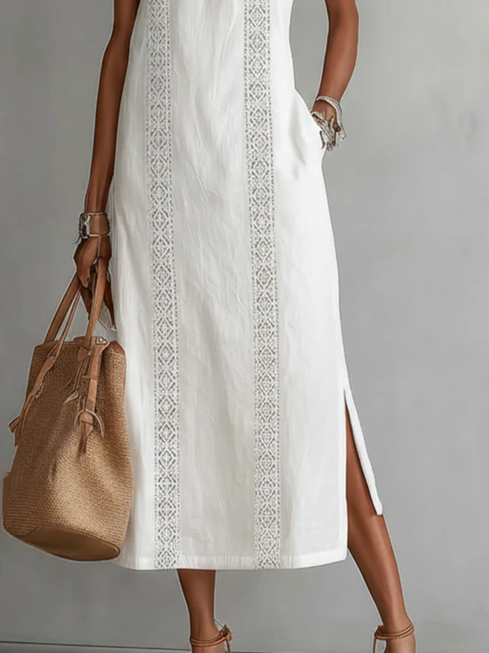 Serena - Vestido midi sin mangas con detalle de encaje