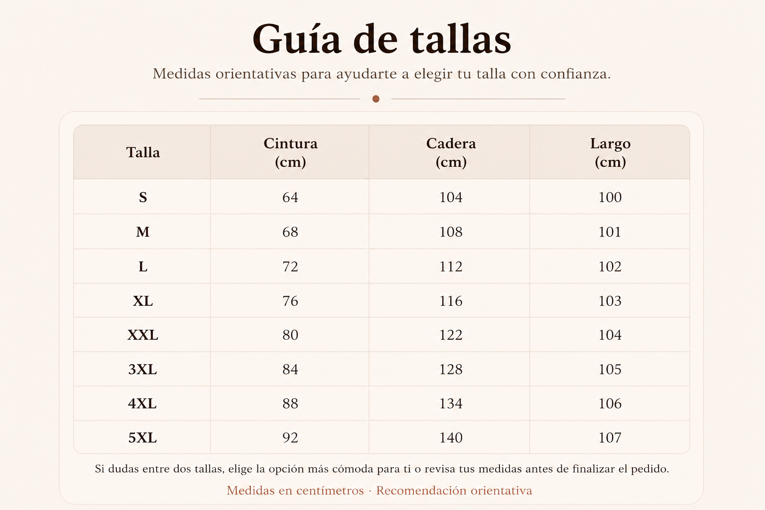 Guía de tallas - Pantalón